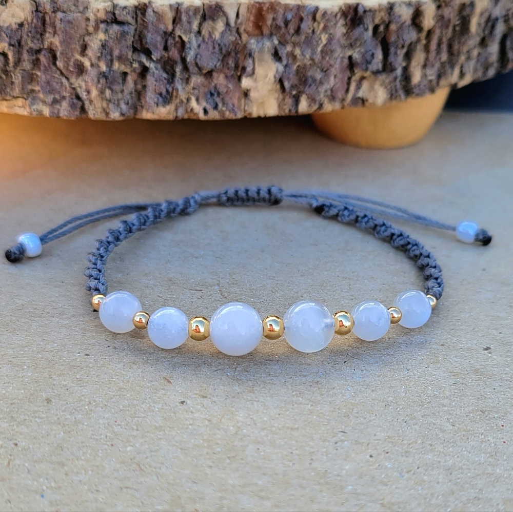 NEW BEGINNING- Natural Moonstone Crystals Macrame Bracelet - Picture 4 of 6